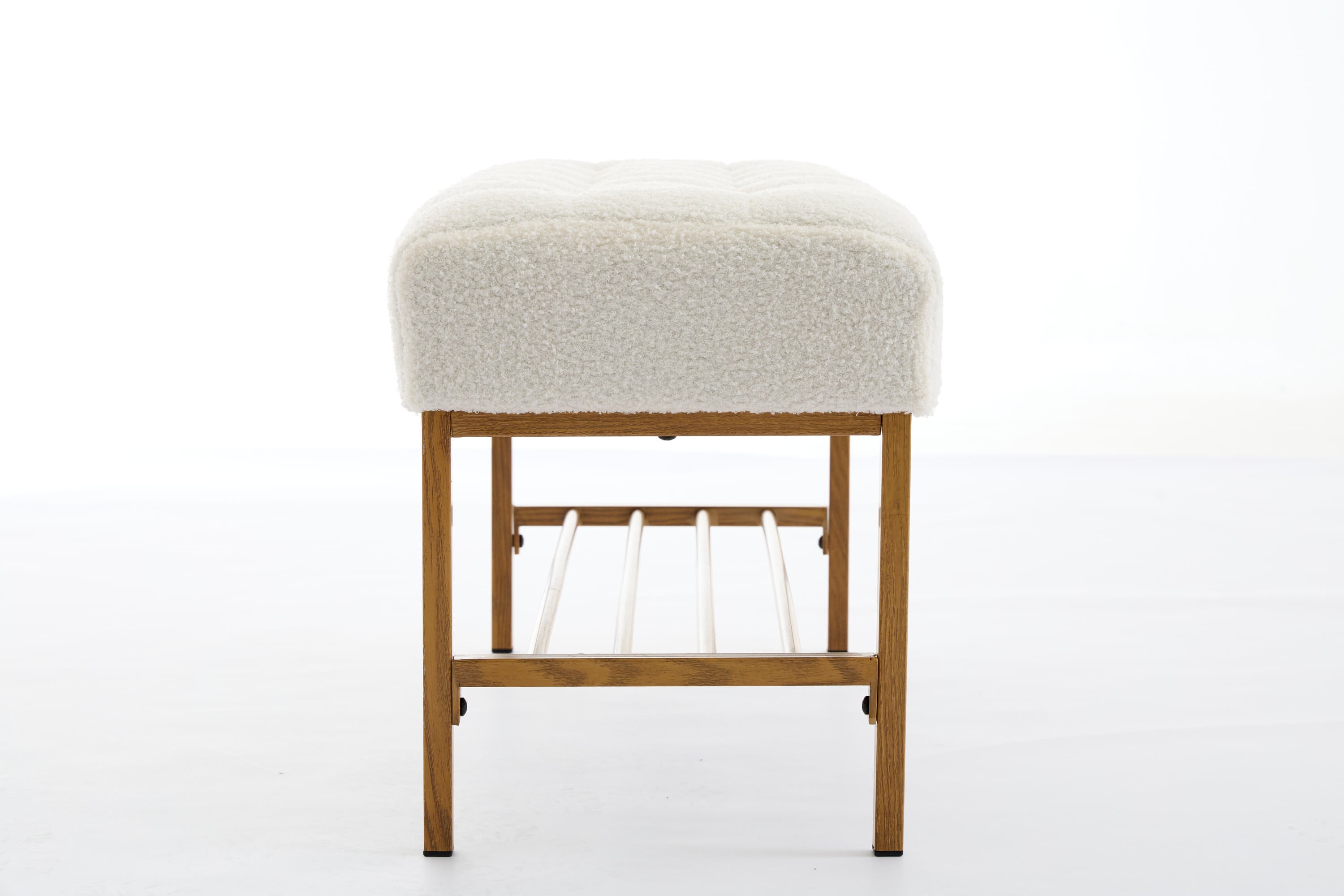 Upholstered Storage Bench with Shelf - Linen White