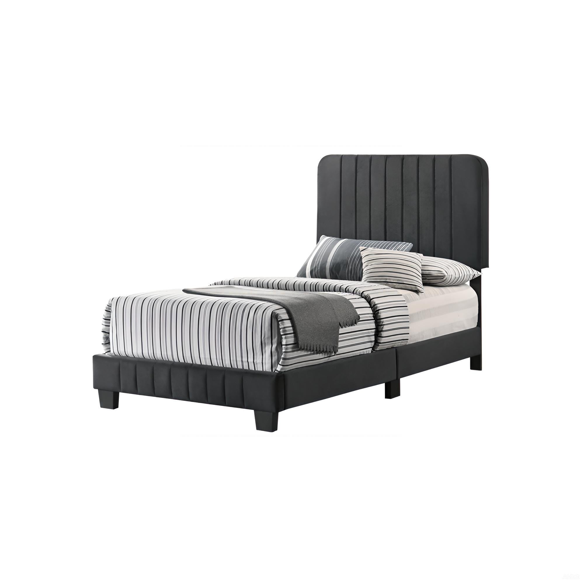 Contemporary Black Velvet Twin Bed with Storage