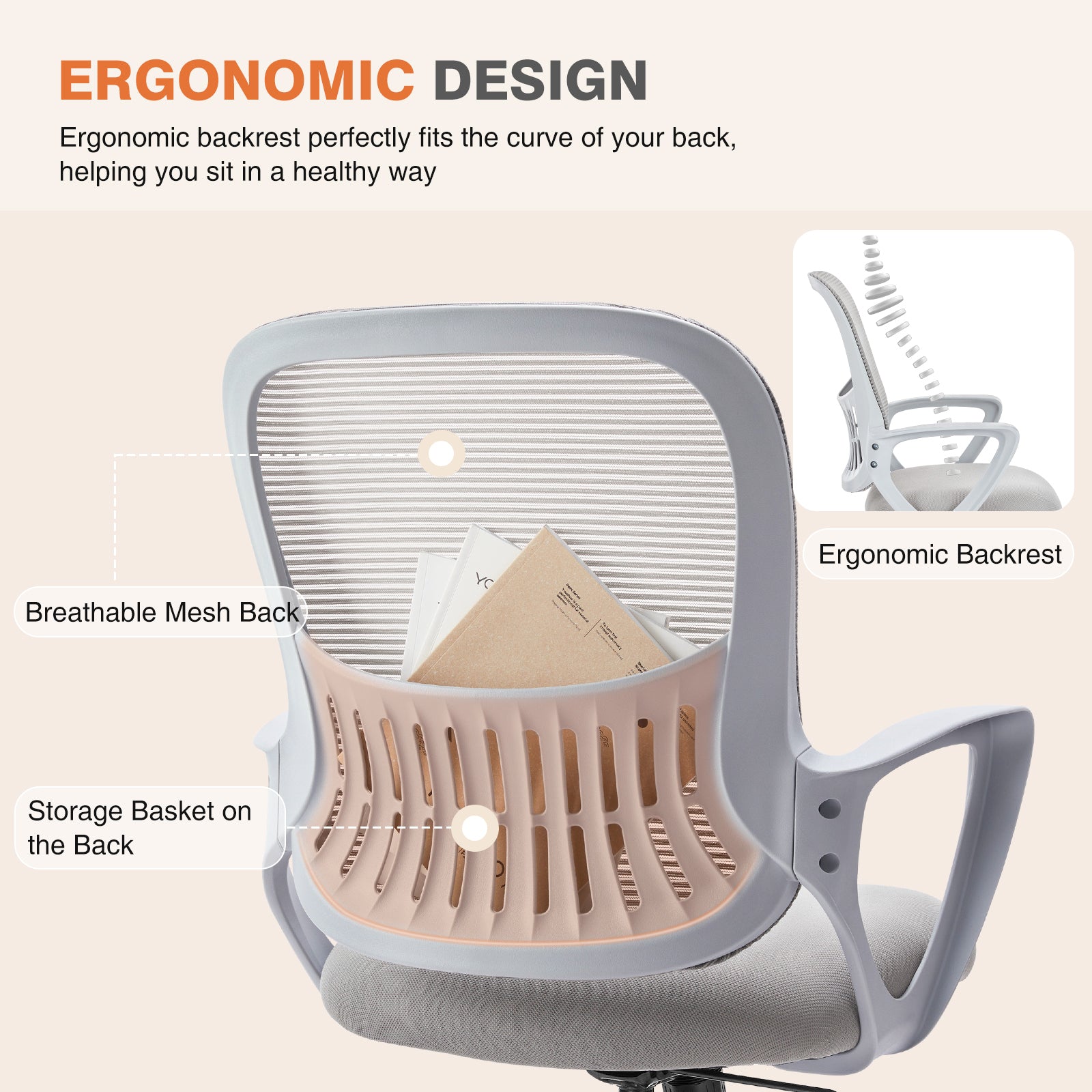 Ergonomic Office Chair Home Desk Mesh Chair with Armrest