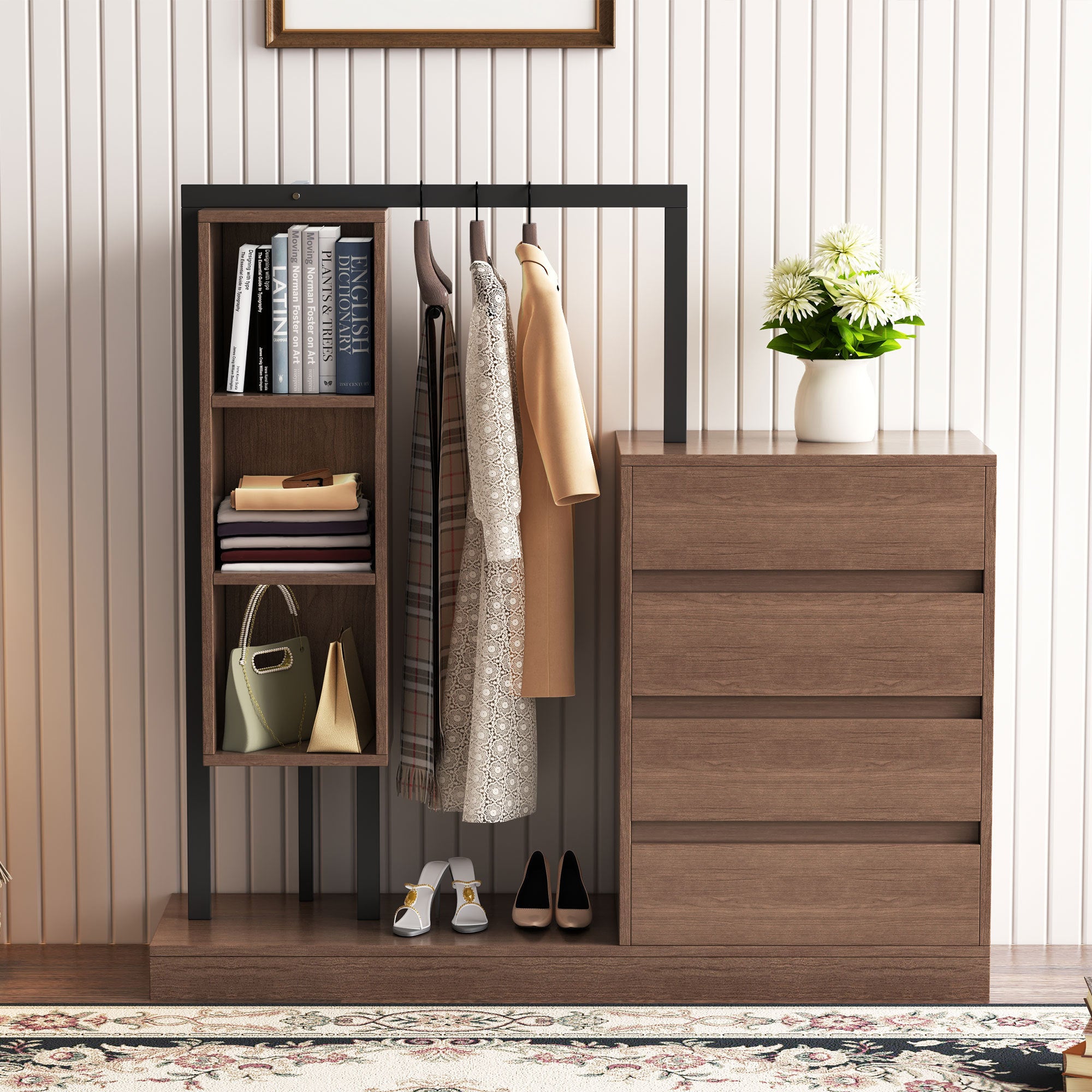 Espresso Wardrobe with Drawers & Shelves