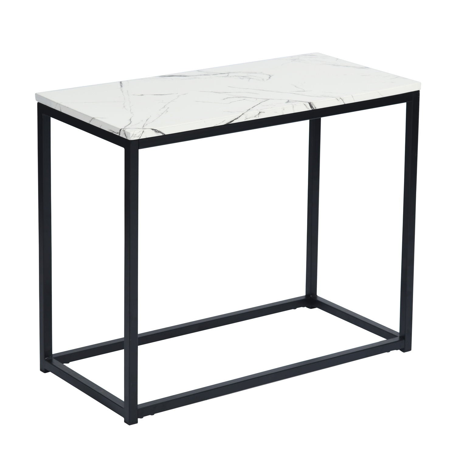 Modern Open Rectangular Wood Side End Accent Table Living Room Storage Small End Table - Marble
