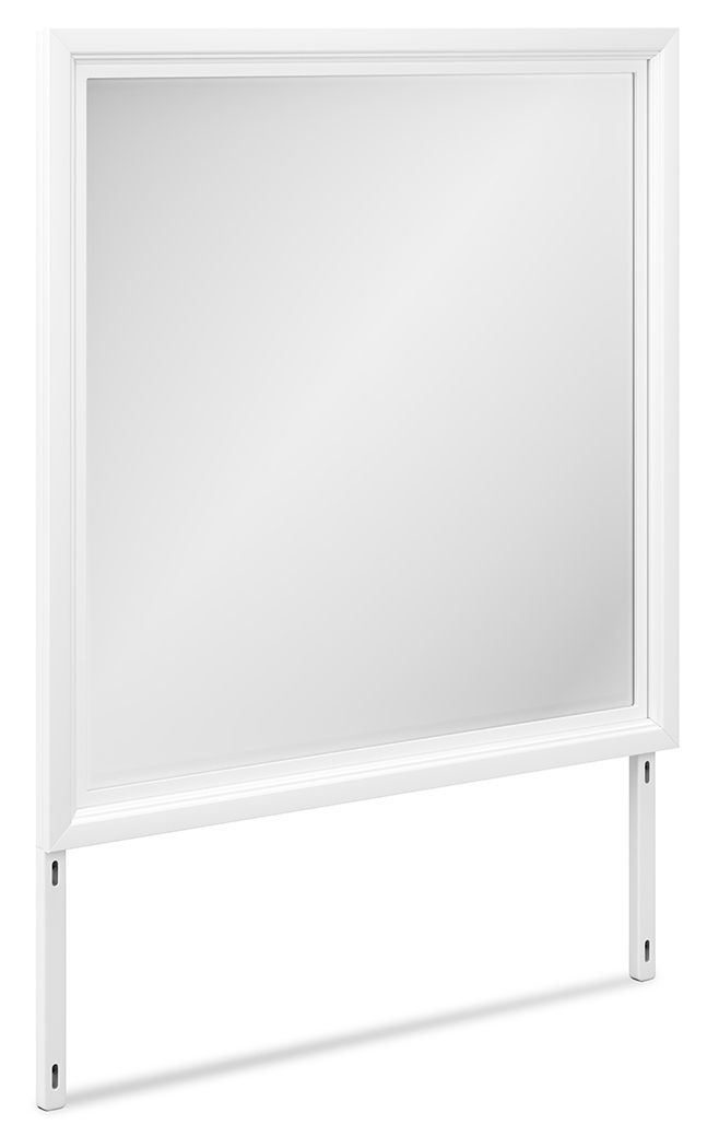 White bedroom mirror with slim frame and side stand legs