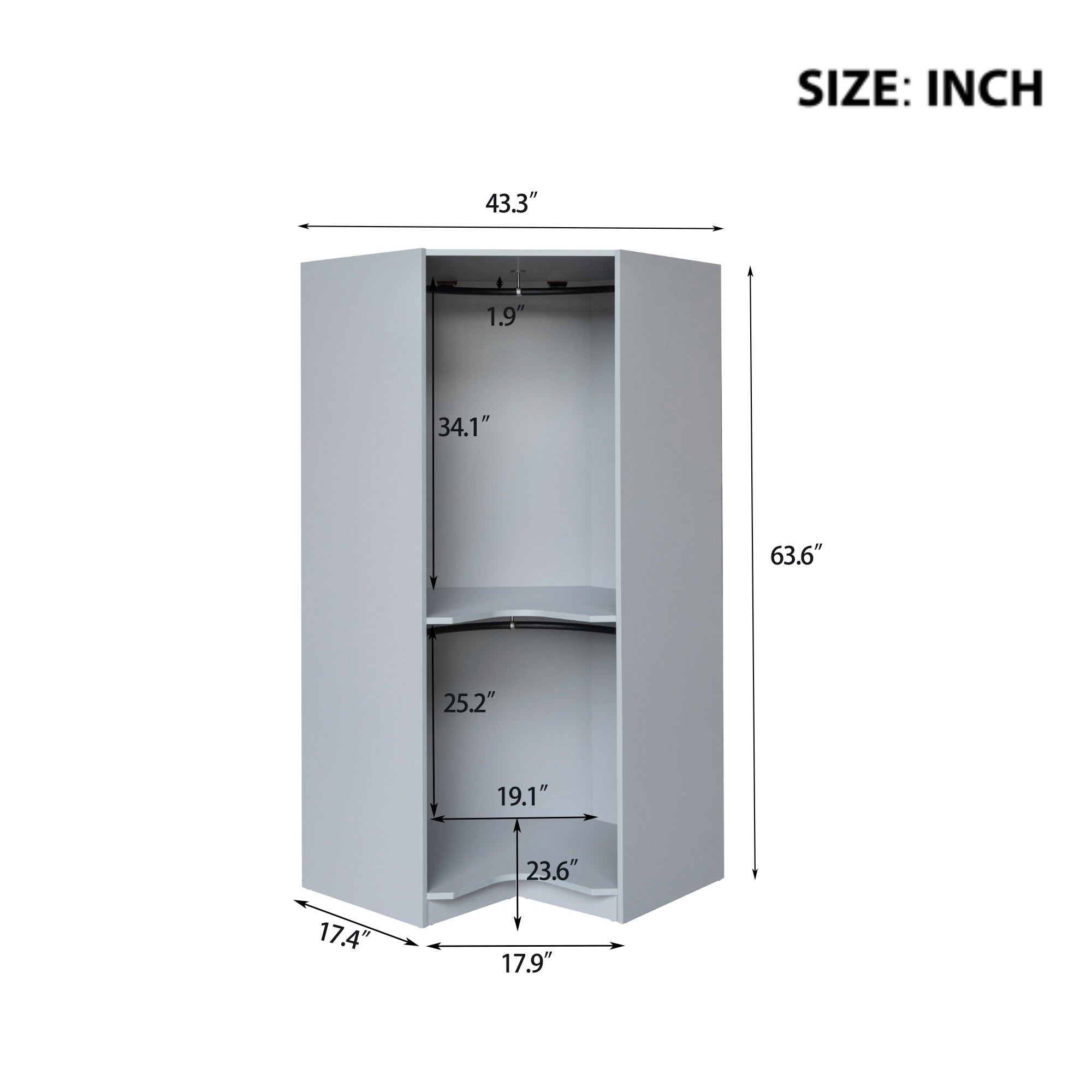 Polygon Corner Wardrobe - Gray (Save Space)