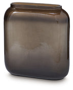 Sumner vase, dark brown glossy glass with wide opening and rounded square base