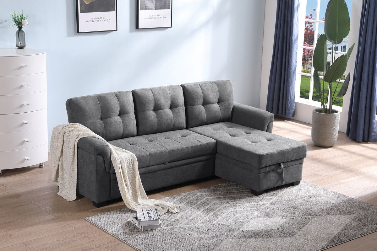 Lucca - Fabric Reversible Sectional Sleeper Sofa Chaise With Storage - Gray