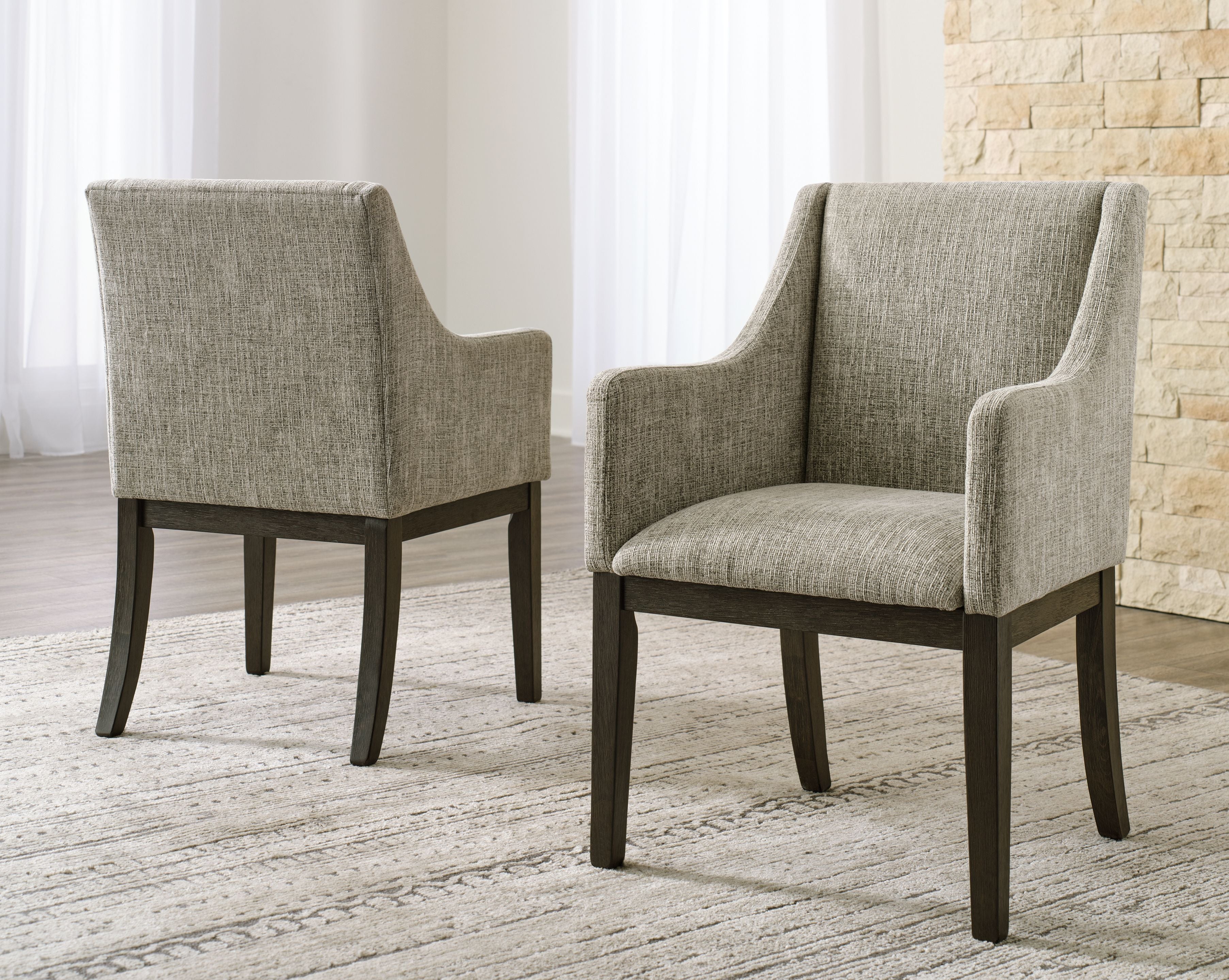 Burkhaus Beige & Dark Brown Two-Tone Upholstered Dining Arm Chair (Set of 2) - Padded