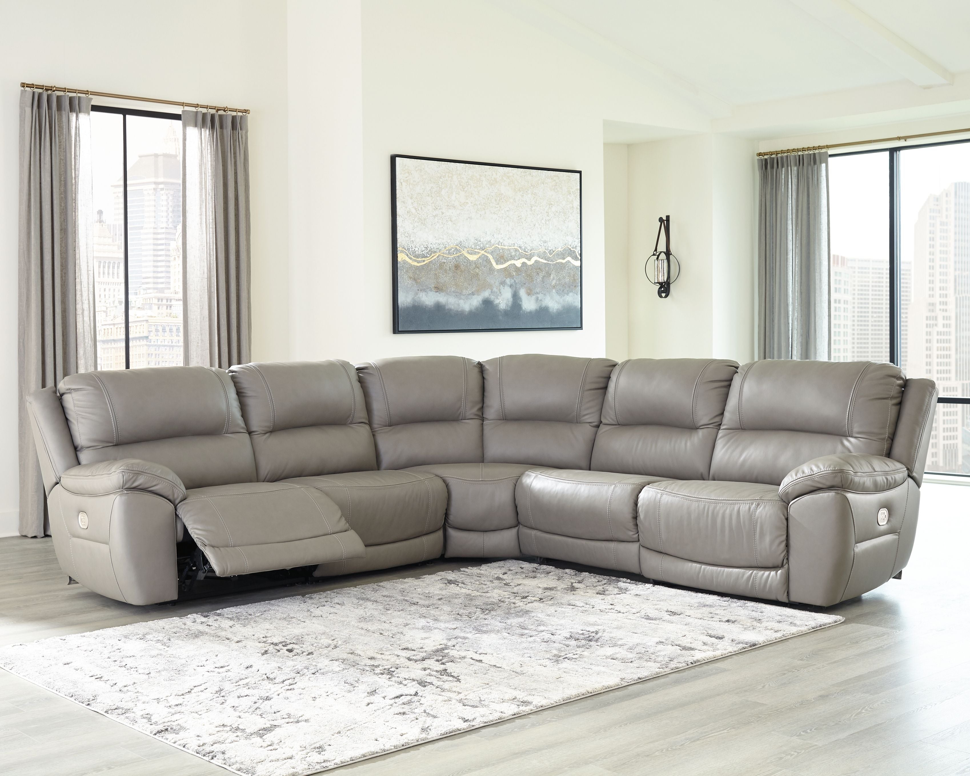 Dunleith Gray Leather Power Reclining Sectional
