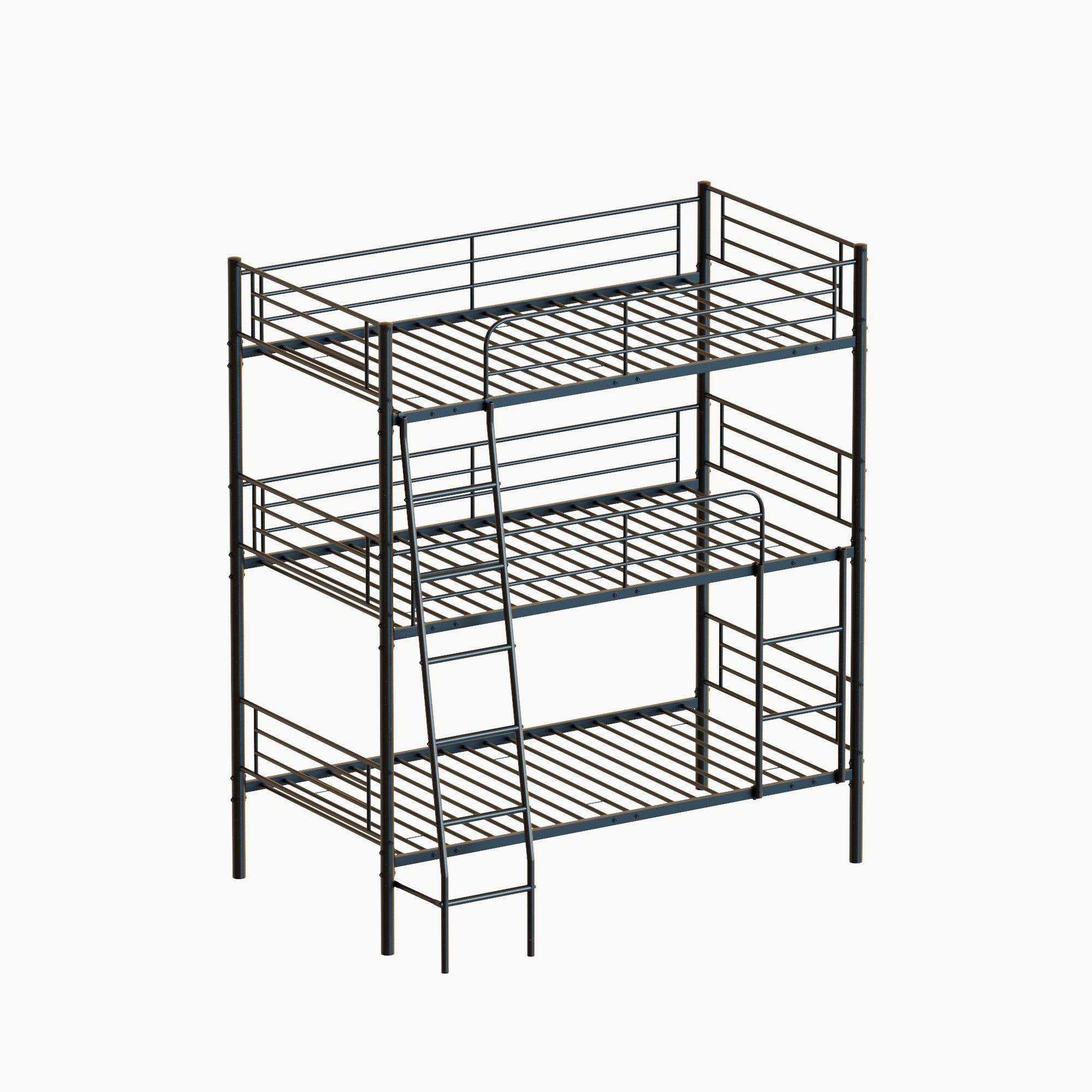 Triple Bunk Bed: Black Metal Twin, Converts to 3 Beds
