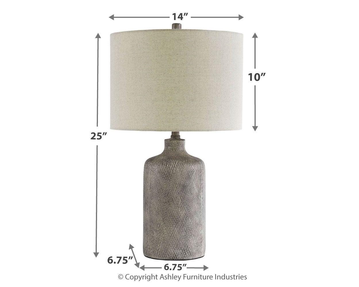 Ceramic table lamp with fabric shade and textured base, 25 in tall overall