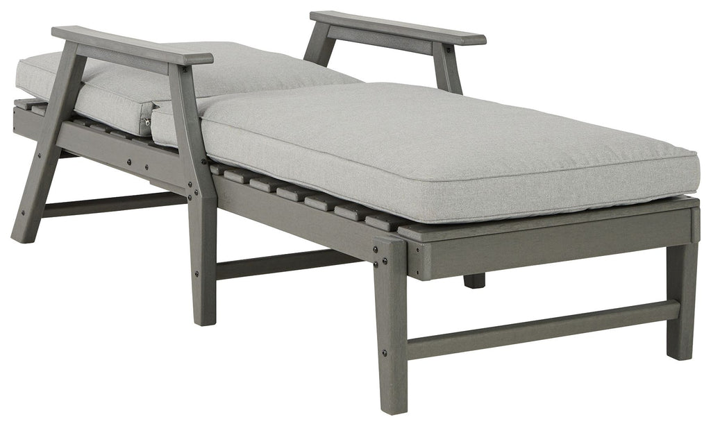 Gray chaise lounge chair with thick cushion and adjustable reclining backrest