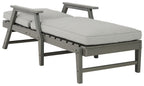Gray chaise lounge chair with thick cushion and adjustable reclining backrest