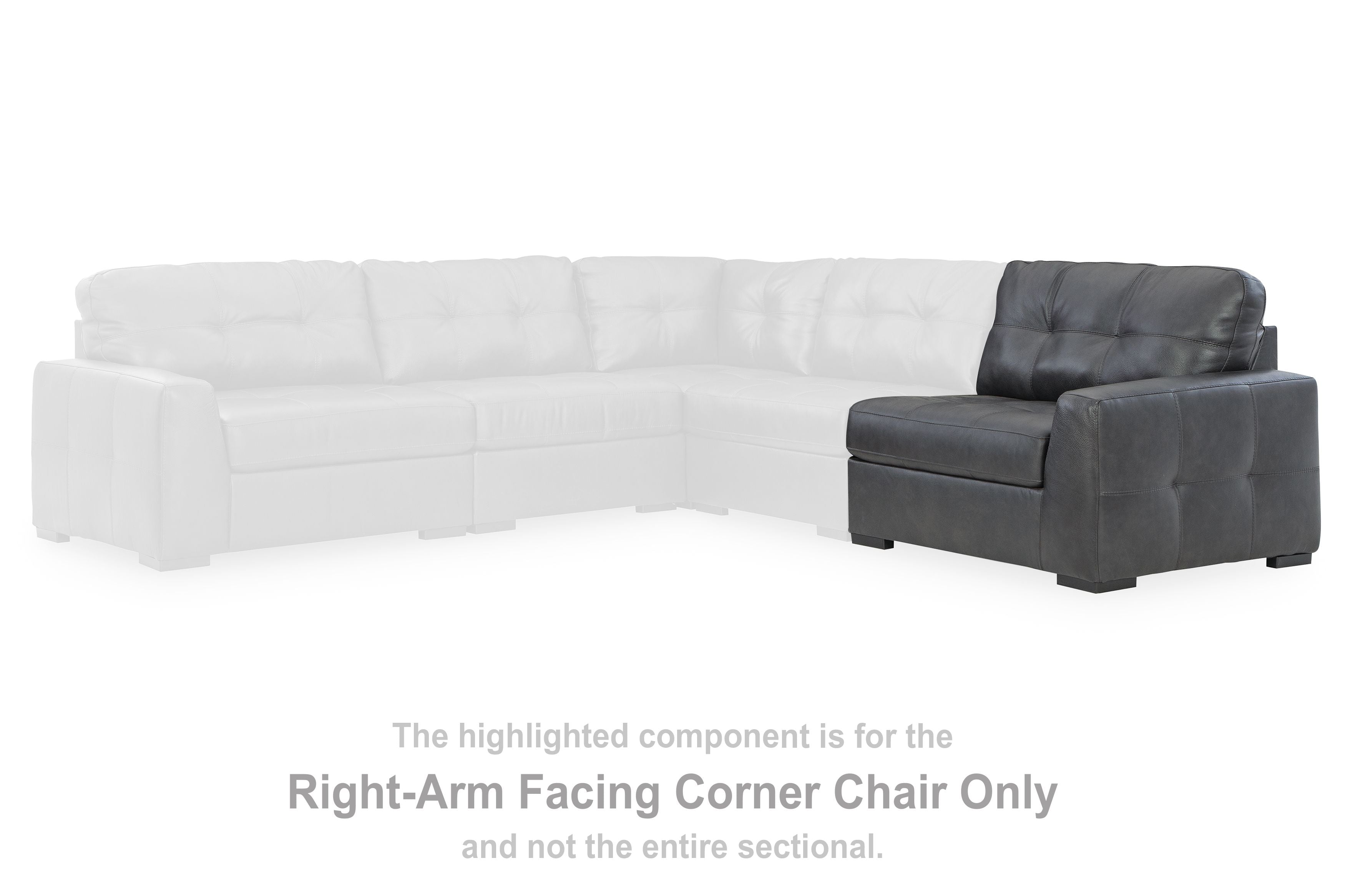 Dark gray leather right-arm facing corner chair section with tufted back