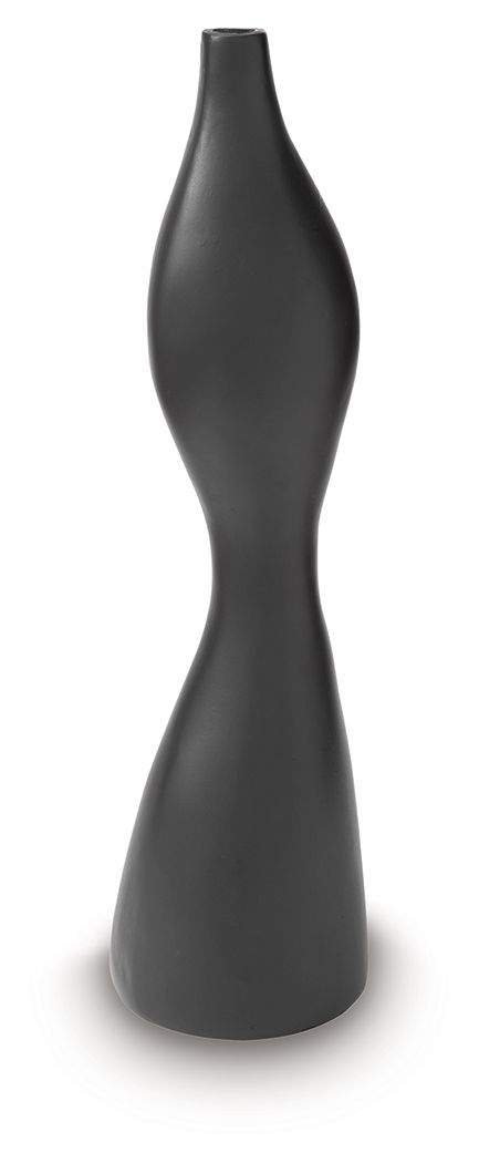 Black Judsen vase with tapered waist, slender neck, and rounded top rim.