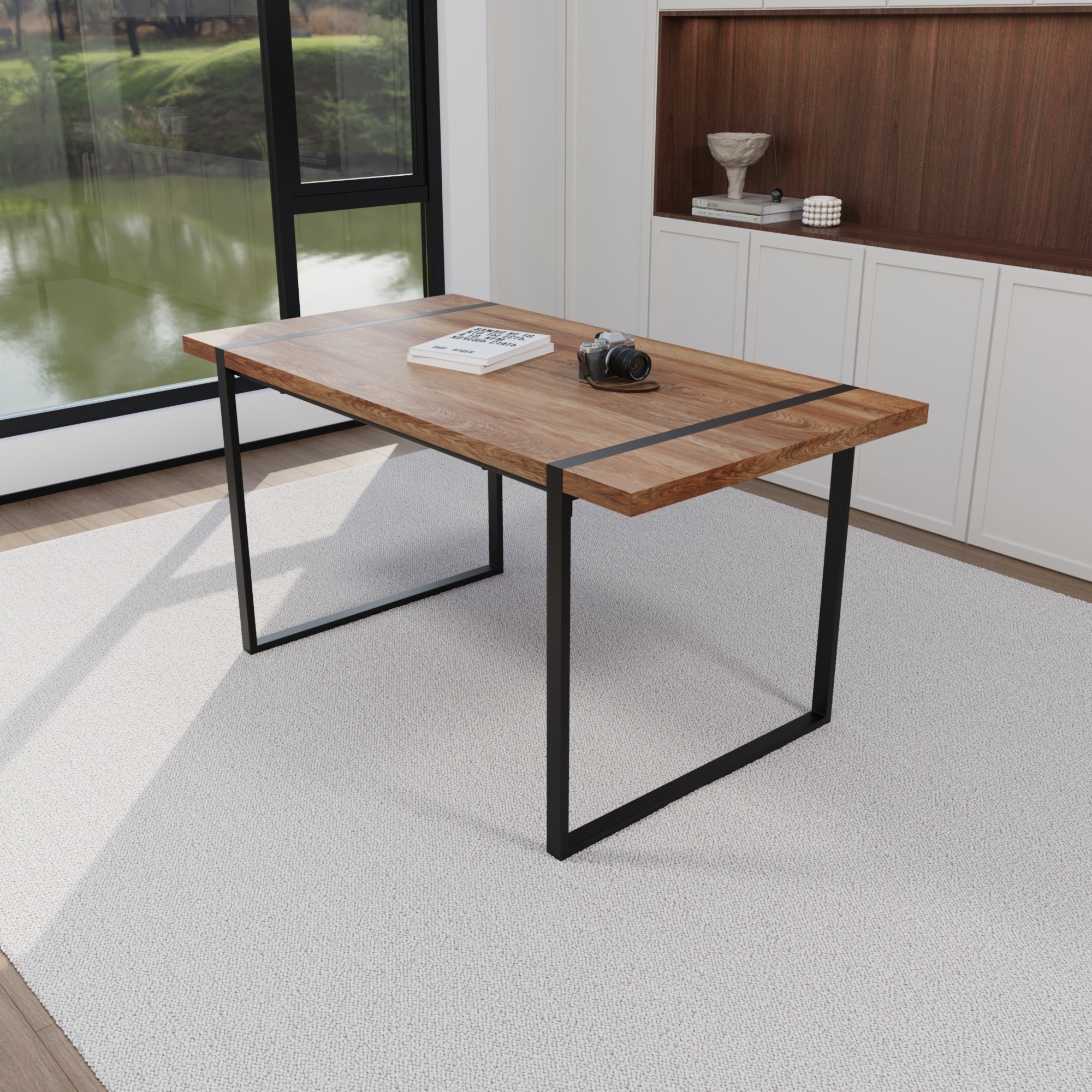 59" Modern Dining Table Set w/ 4 Suede Chairs