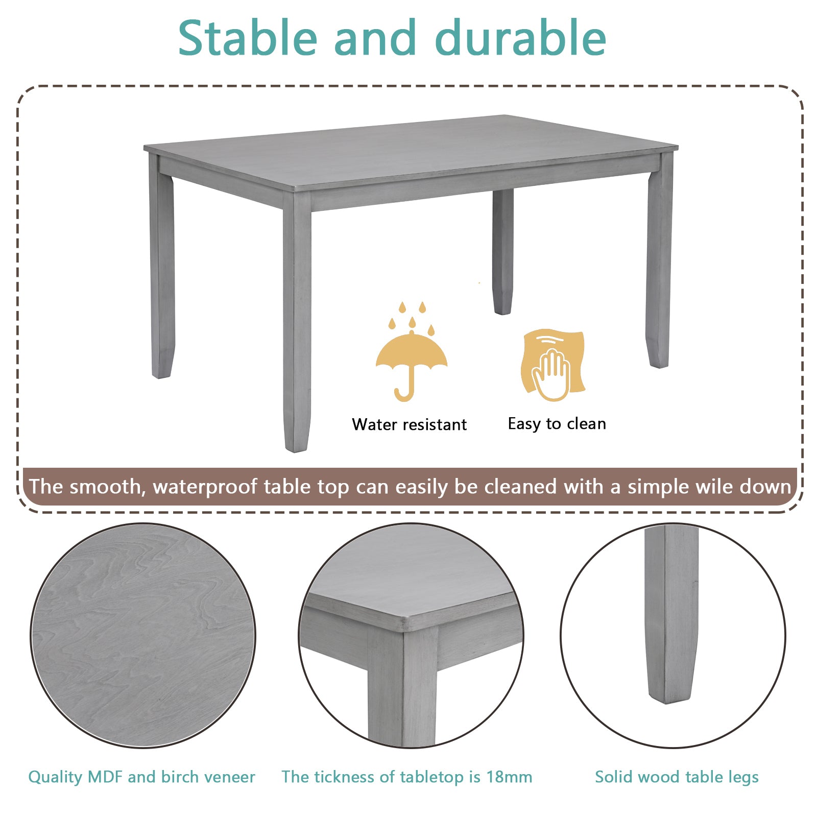 6 Piece Dining Set w/ Bench - Gray