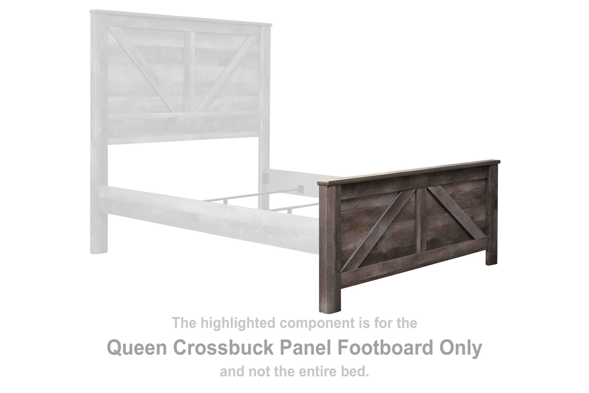 Gray crossbuck panel footboard with low rectangular frame