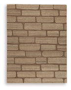 Tan and brown brick-pattern area rug with dense, short textured pile