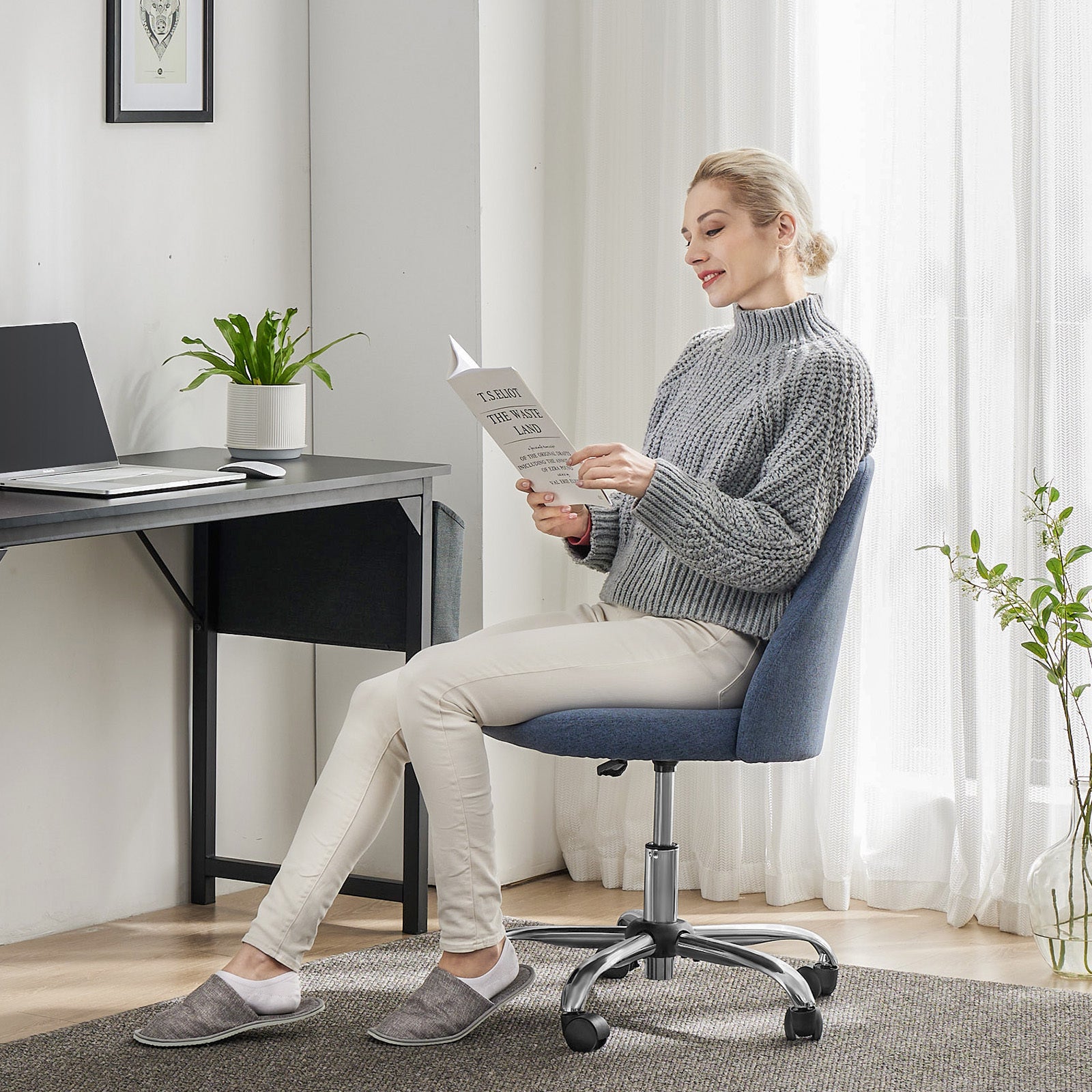 Armless Office Chair with Wheels, Adjustable & Swivel