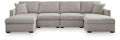 Gray sectional sofa with chaise ottomans and firm, square seat and back cushions