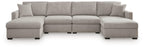 Gray sectional sofa with chaise ottomans and firm, square seat and back cushions