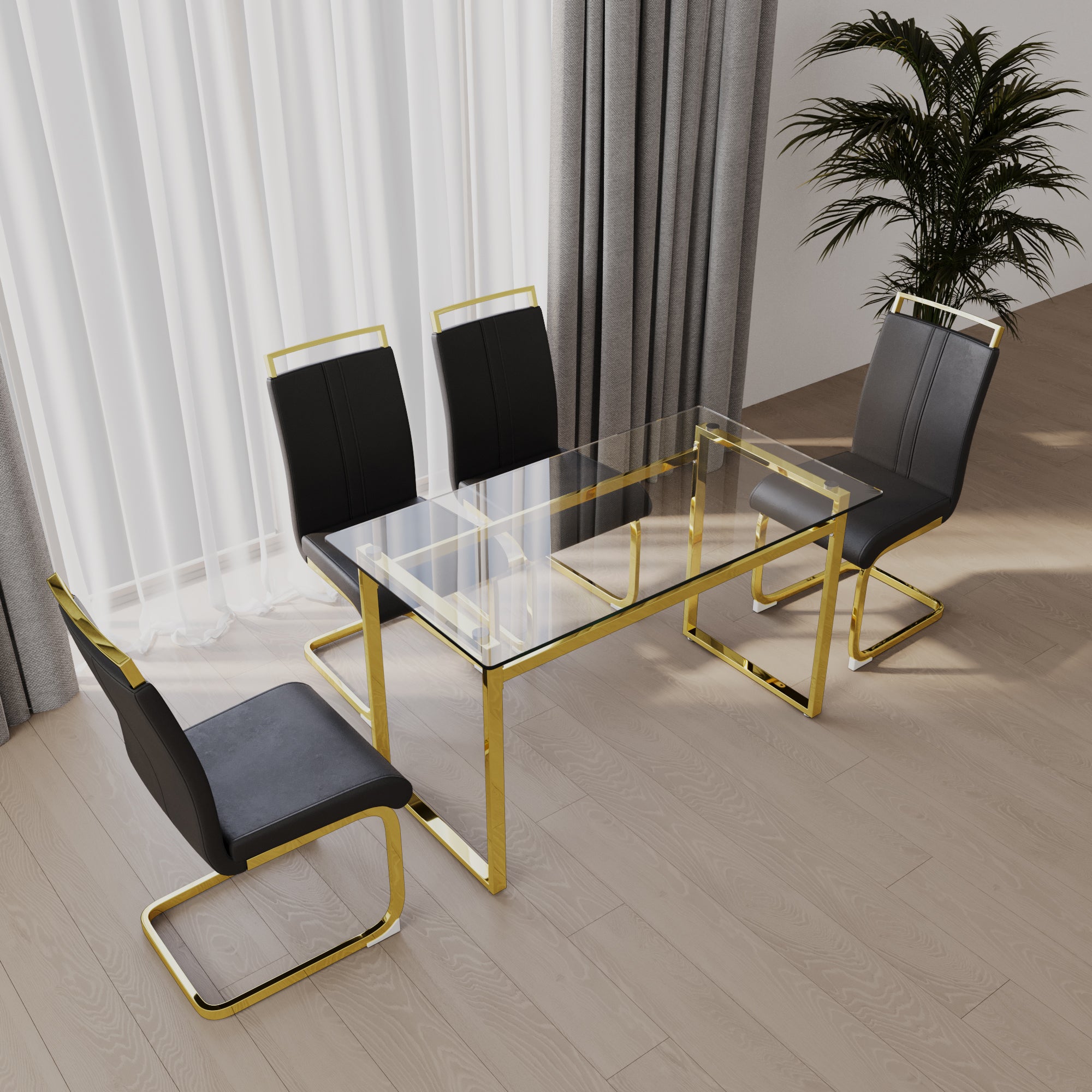 51" Glass Dining Table Set for 4 - Gold Legs