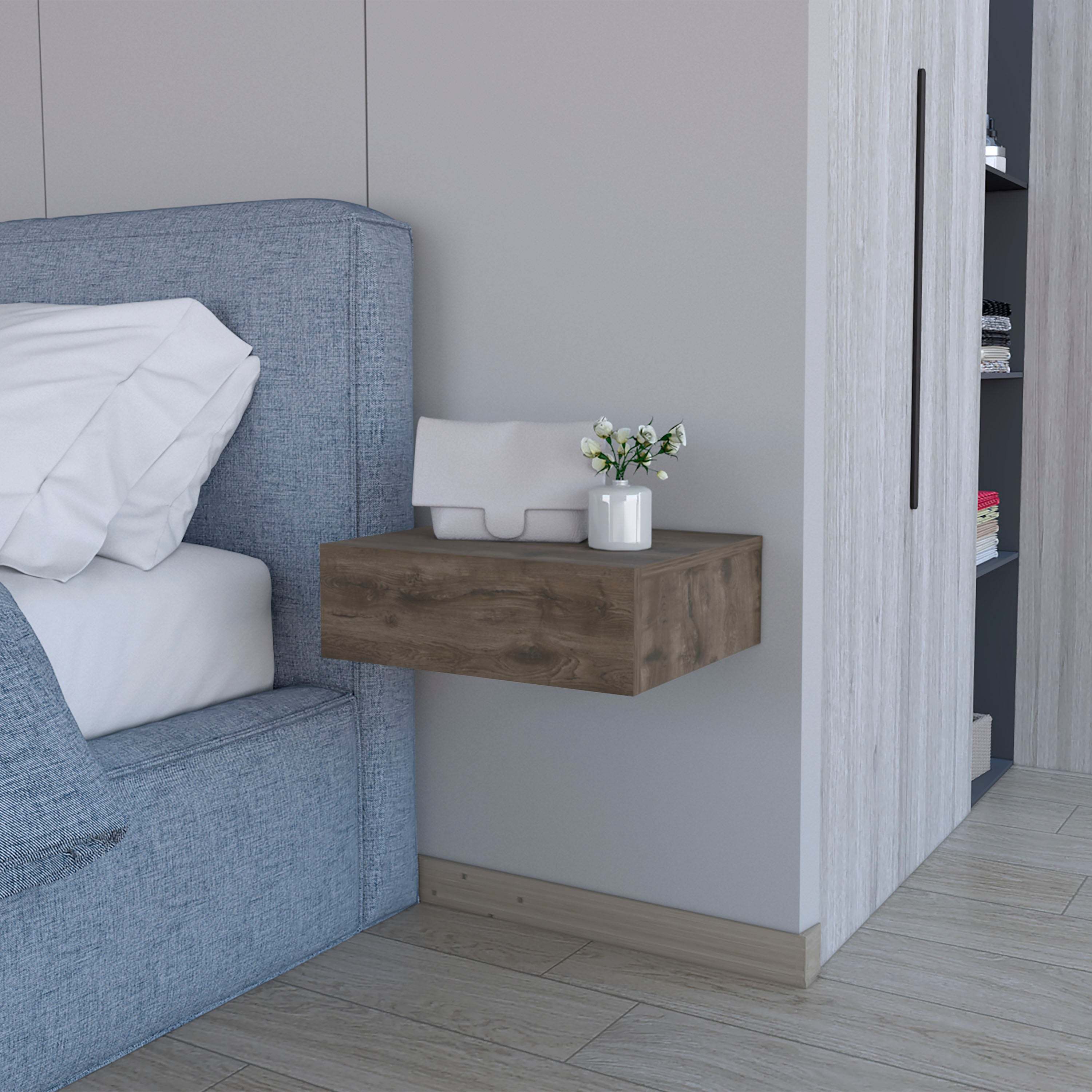 Dark Brown Floating Nightstand - Wall Mounted