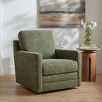 Green swivel accent chair with padded arms and upholstered seat cushion.