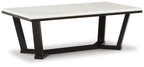 Rectangular cocktail table with white top and dark espresso-finished legs