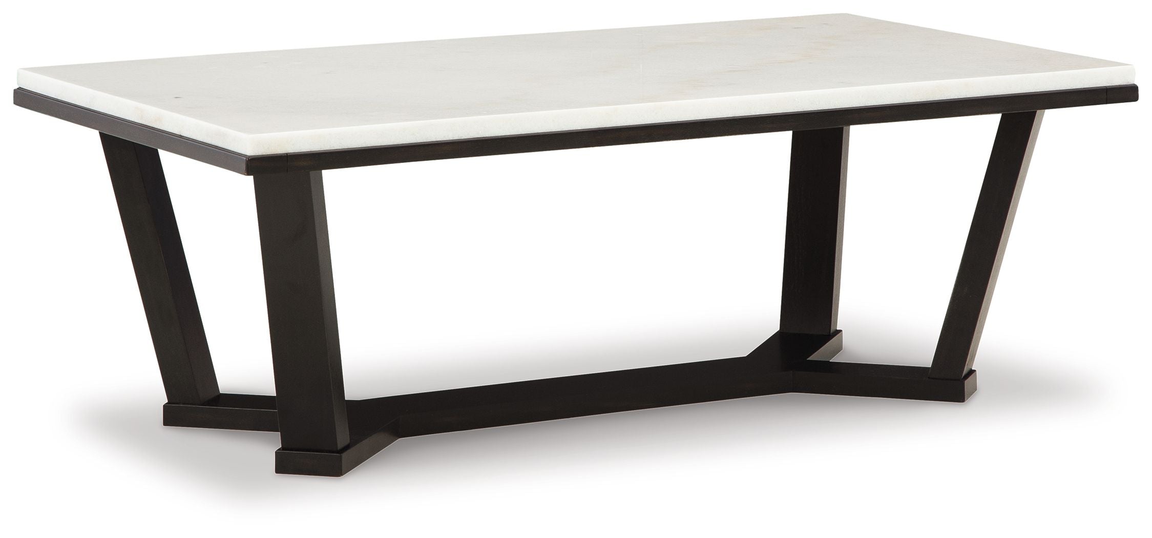 Rectangular cocktail table with white top and dark espresso-finished legs
