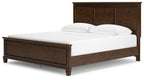 Dark brown panel bed with paneled headboard and white upholstered mattress