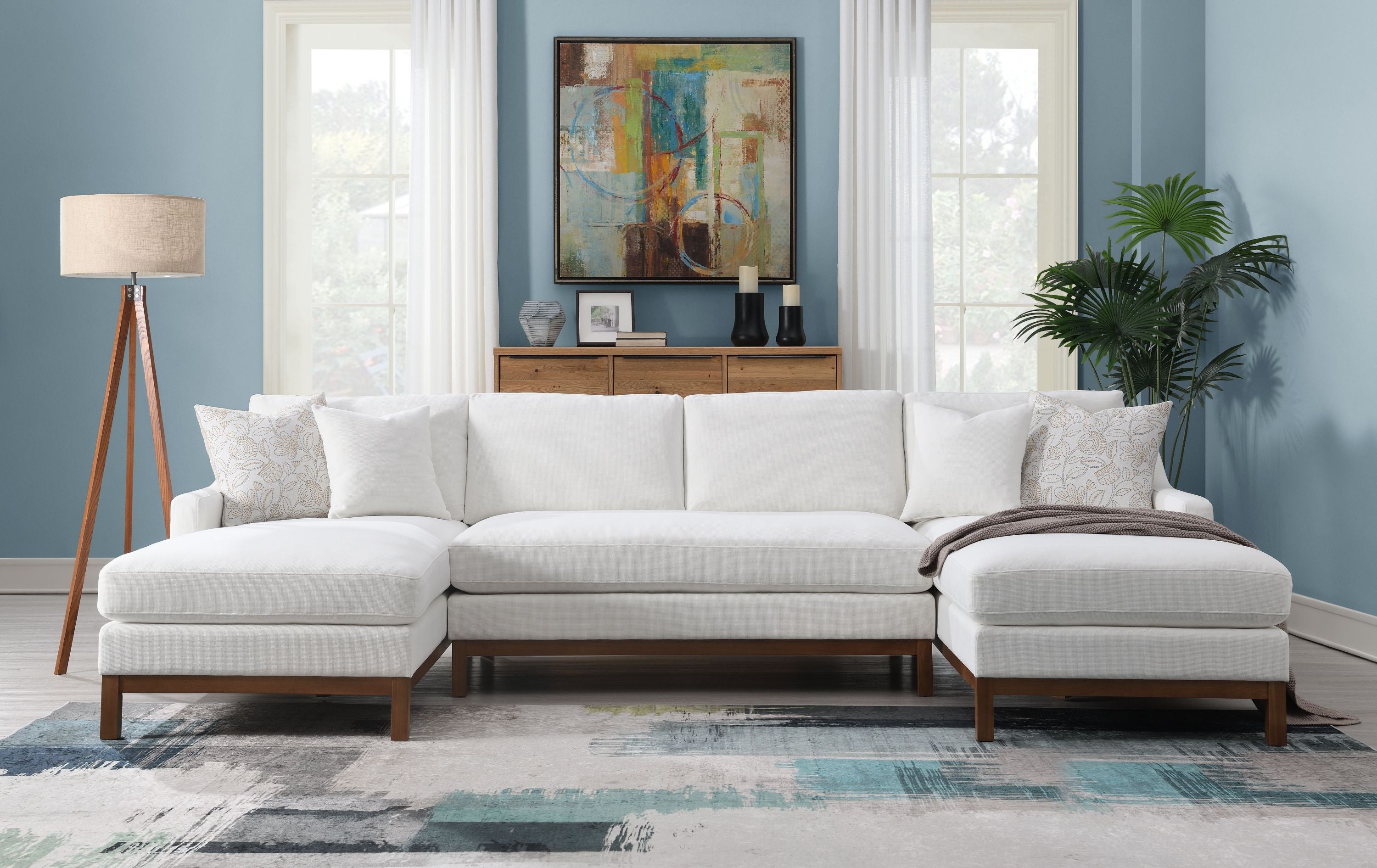 Valiant Ivory Chenille Sectional Sofa with 4 Pillows