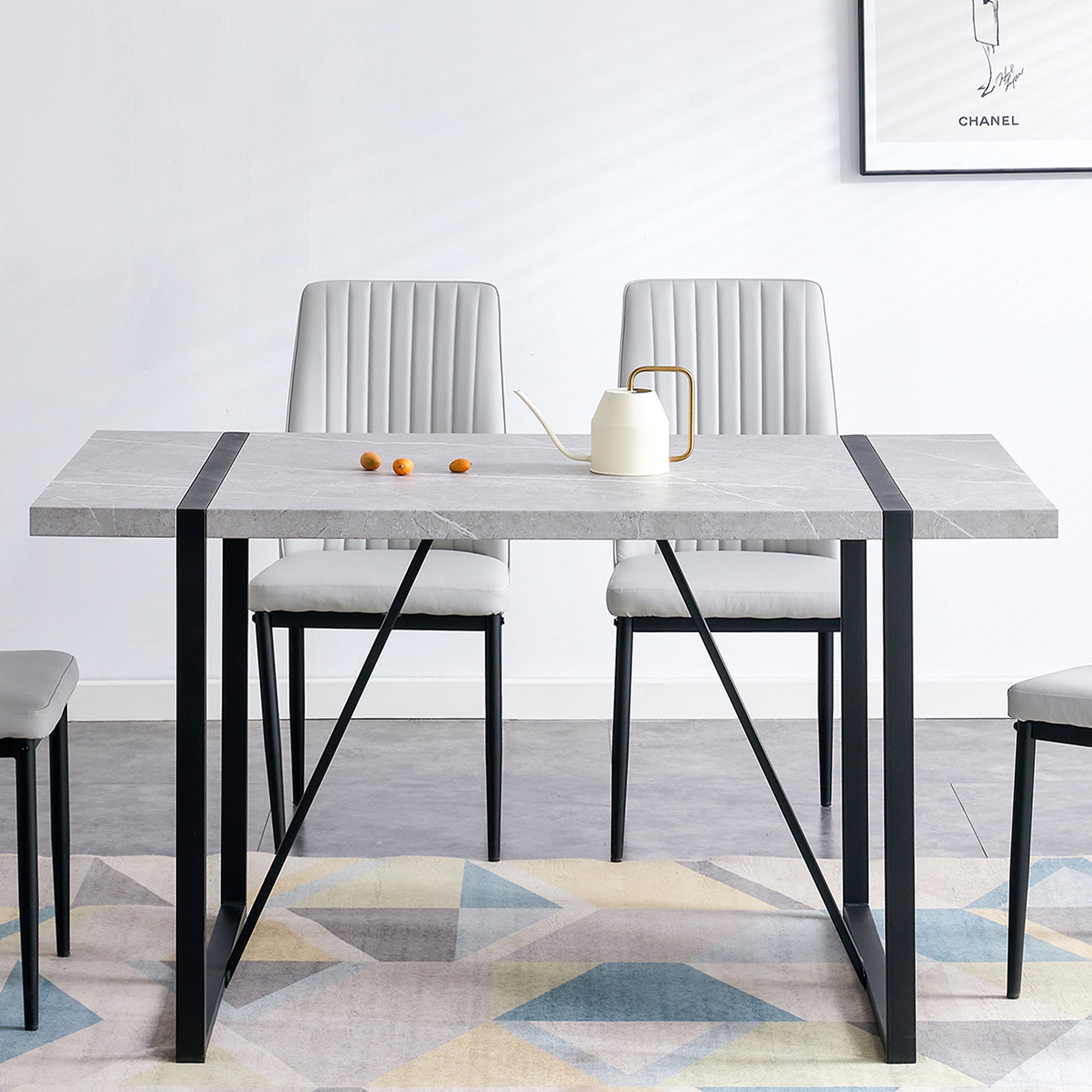 5-Piece Dining Set w/ Faux Leather Chairs - Gray