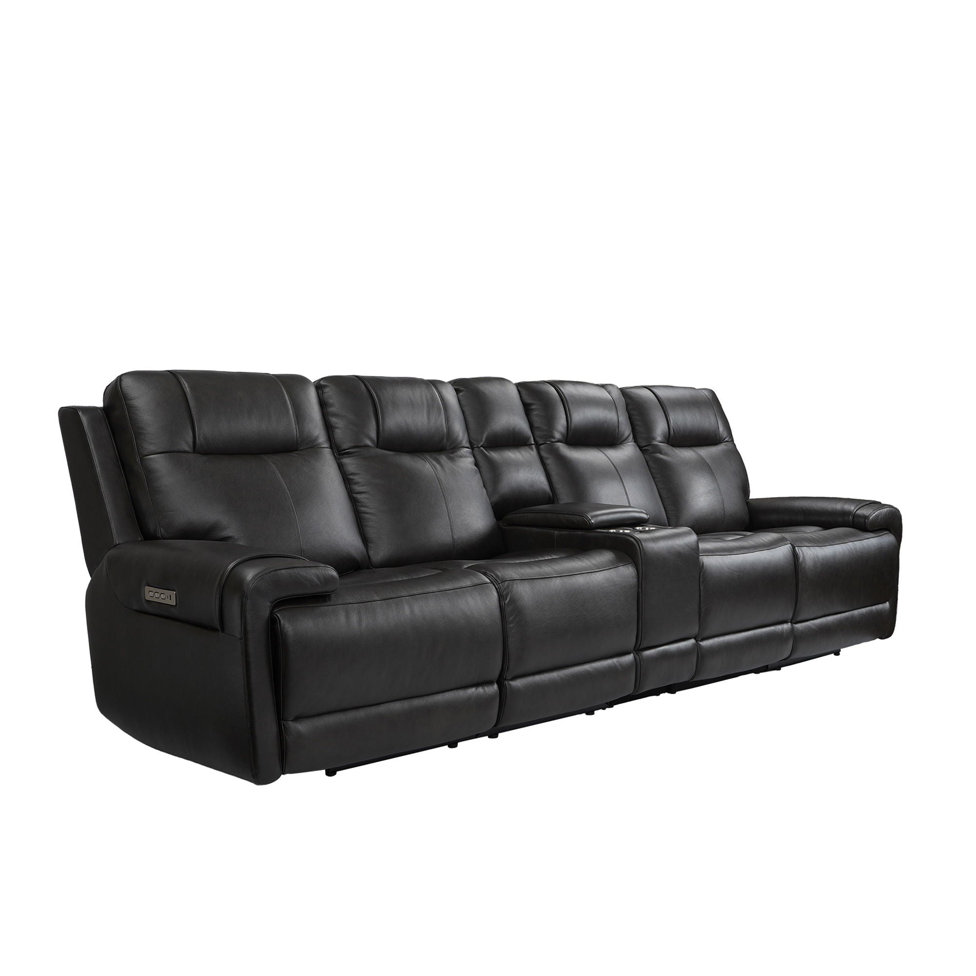 Trevor Triple 4 Seats Power Sofa With Console, Genuine Leather, Lumbar Support, Adjustable Headrest, USB & Type C Charge Port, Middle Armless Chair Are Stationary