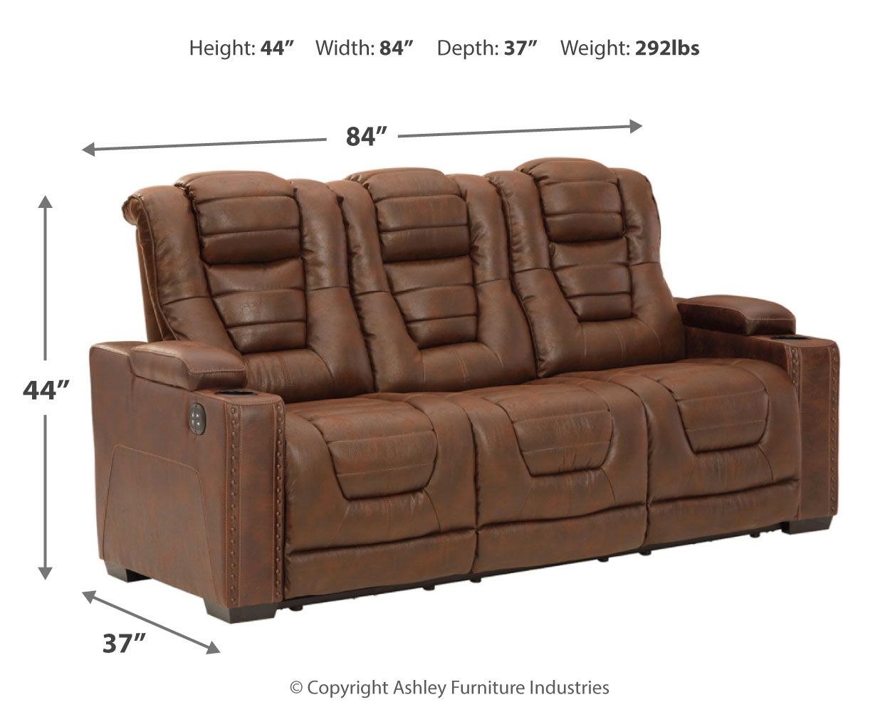 Signature Design by Ashley Owner's Box Thyme Power Reclining Sofa, Brown Faux Leather, Adjustable Headrest