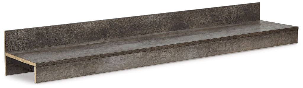 Gray TV bridge shelf with open side supports, rectangular top