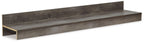 Gray TV bridge shelf with open side supports, rectangular top