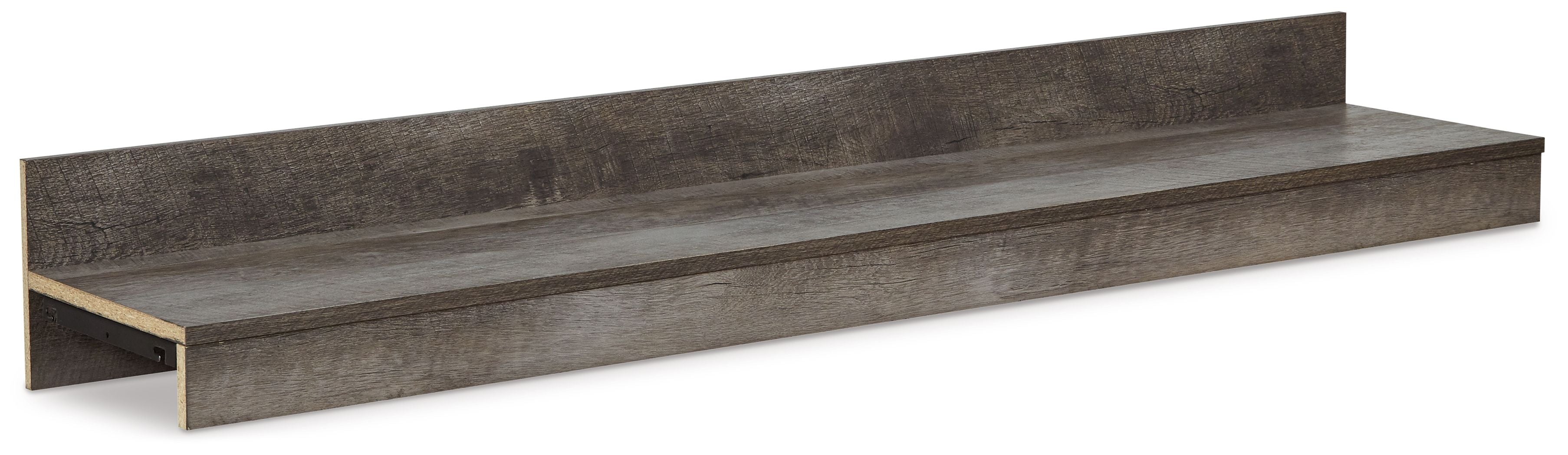 Gray TV bridge shelf with open side supports, rectangular top