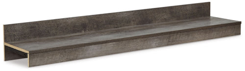 Gray TV bridge shelf with open side supports, rectangular top
