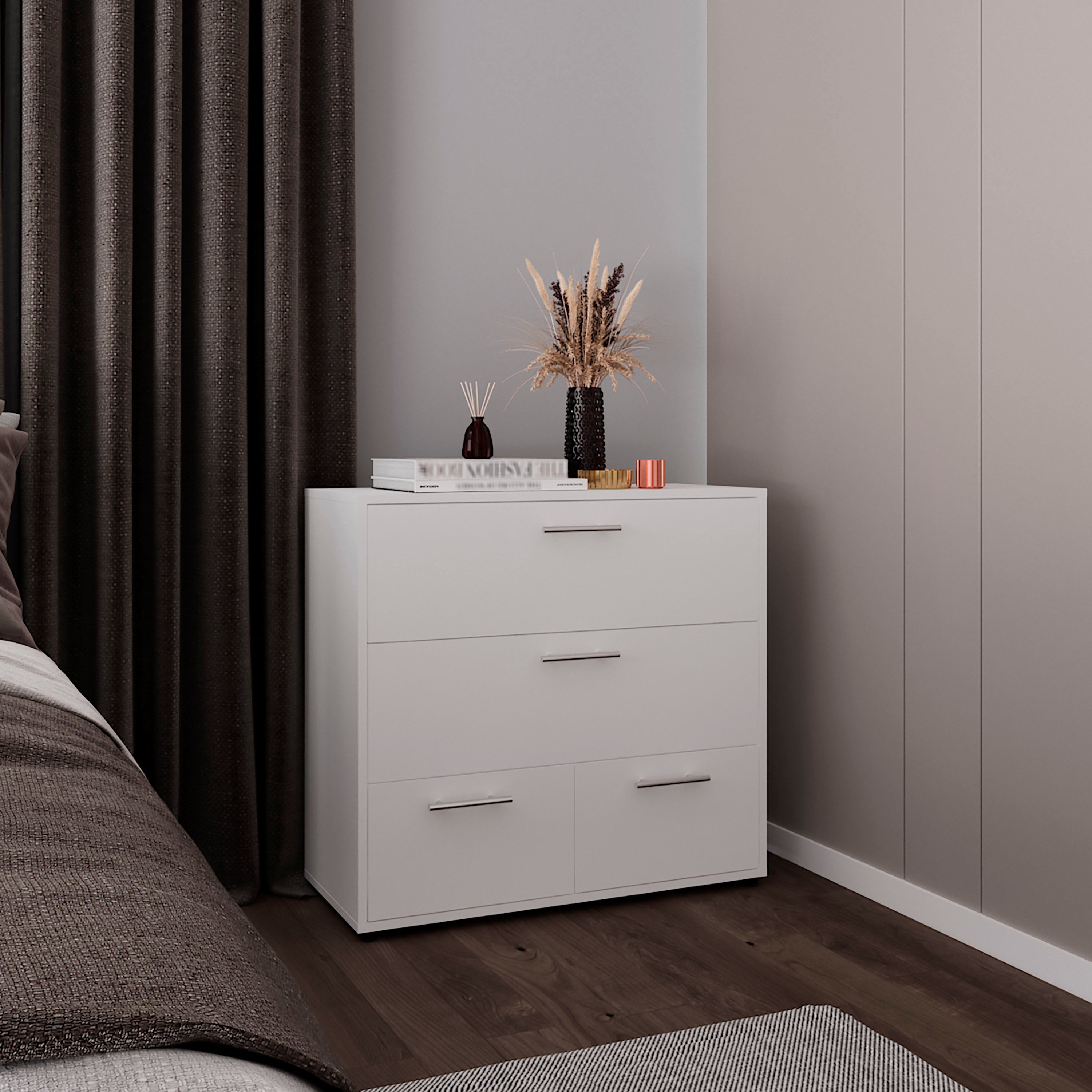 Alpine White Wide 4-Drawer Dresser Bedroom Storage