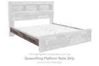 Queen/King platform bed rails, multi-gray wood with slatted platform frame