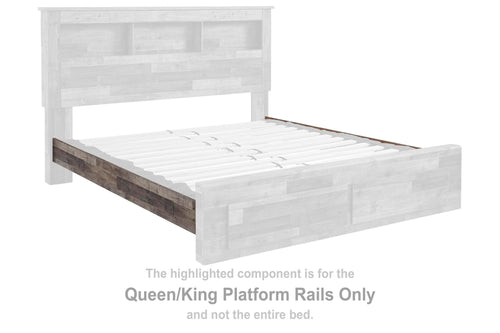 Queen/King platform bed rails, multi-gray wood with slatted platform frame
