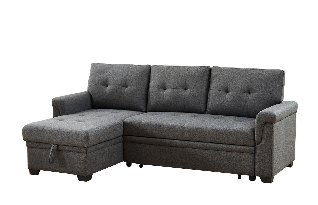 Destiny Dark Gray Linen Sleeper Sectional Sofa w/ Storage