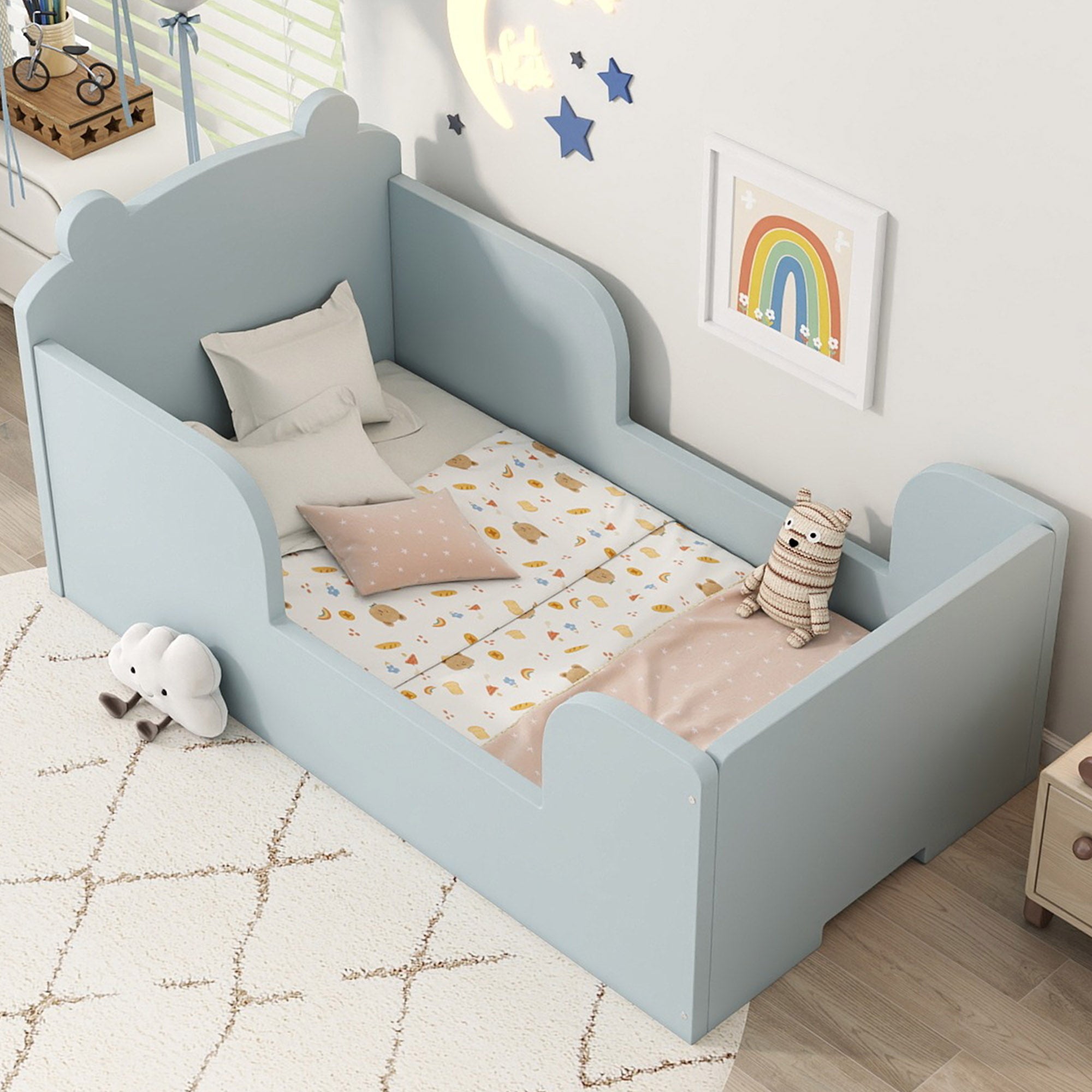 Blue Bear Toddler Floor Bed Frame for Boys & Girls Ages 3-6