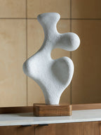 Lavarsen white abstract sculpture with knobby arms on wooden base