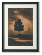 Framed wall art print with lone tree silhouette in brown and dark sky