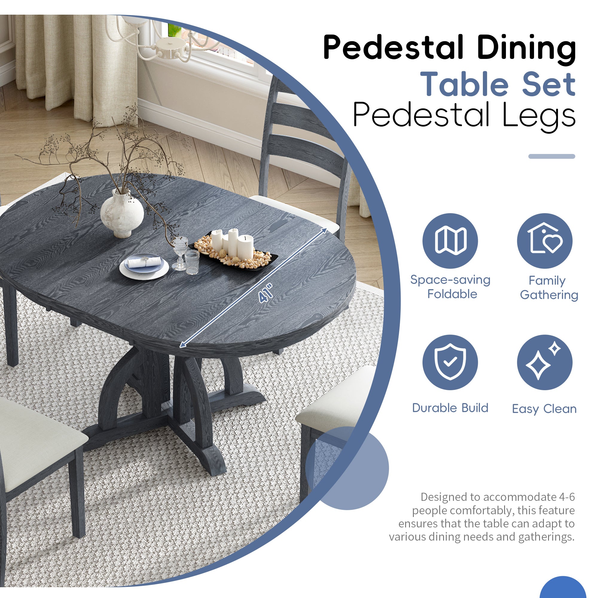 5-Piece Farmhouse Round Dining Table Set (Black)
