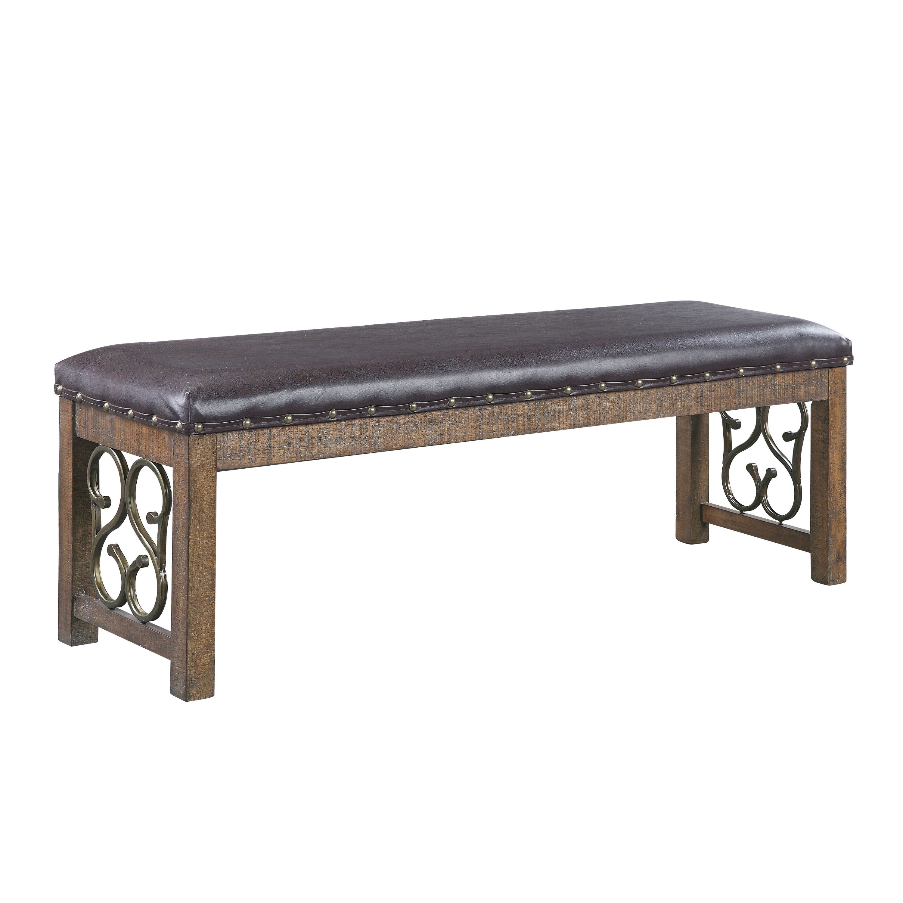 Raphaela Black Synthetic Leather & Cherry Finish Bench