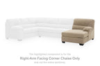 Right-arm facing corner chaise component in sand fabric, padded arm and seat
