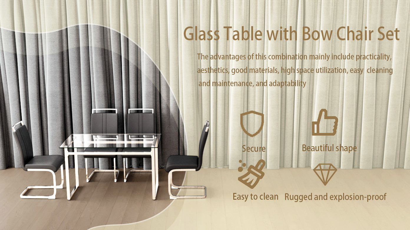 51" Glass Dining Table Set for 4 - Silver Legs