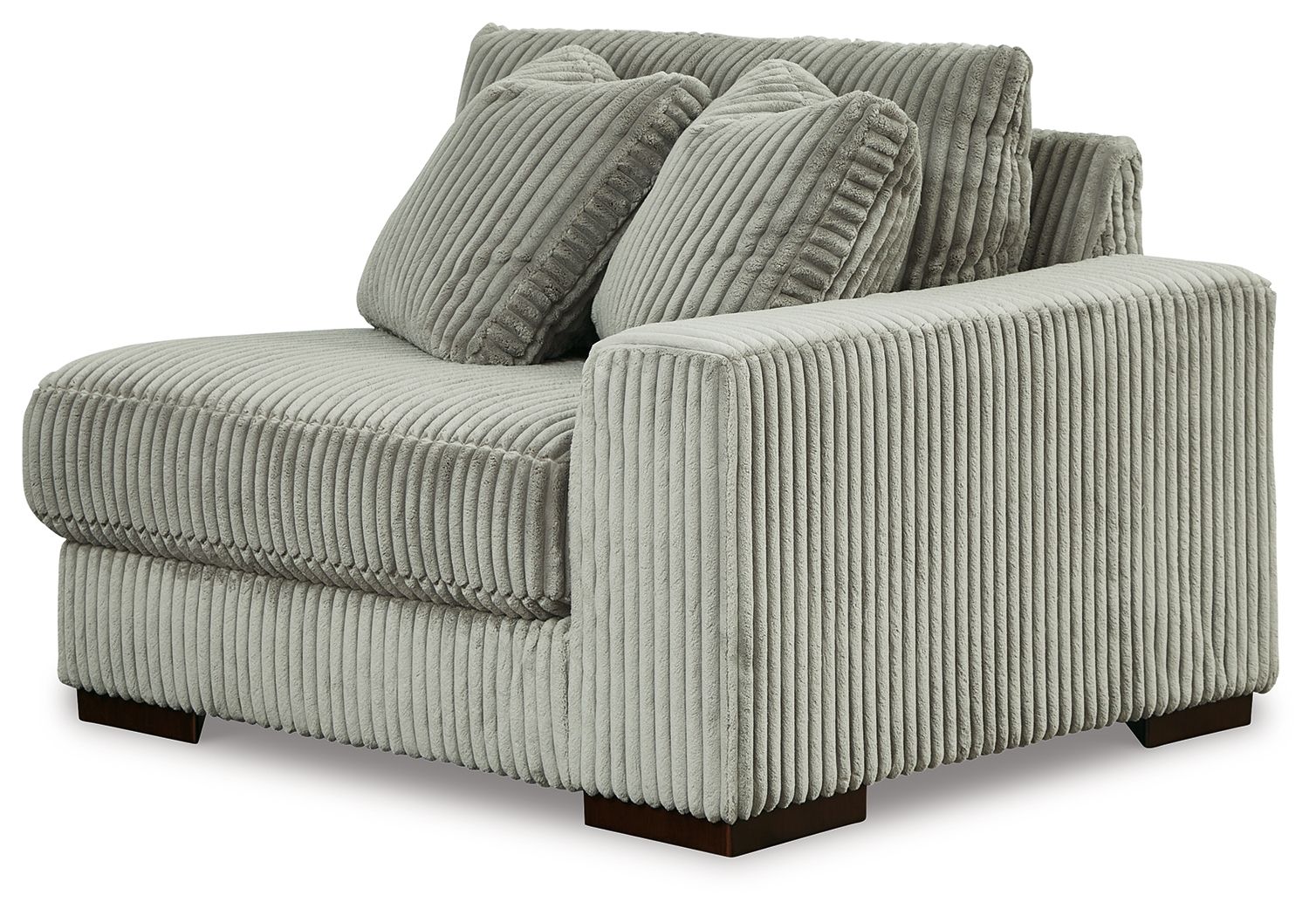 Fog corduroy corner chair with ribbed fabric, tufted back cushions, and wide armrests